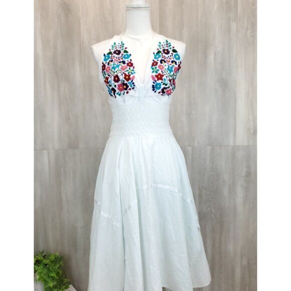 Vintage Gauzy Linen Floral Asymmetrical Midi Dress F-0154 - Picture 3 of 9